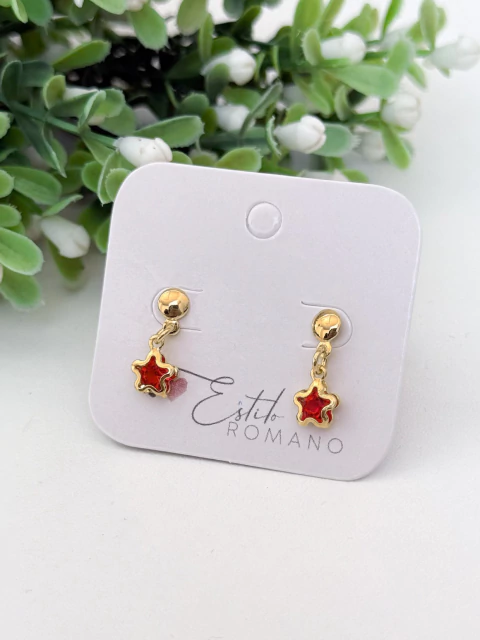 Brinco Estrela Vermelha Pendente - Banhado a Ouro