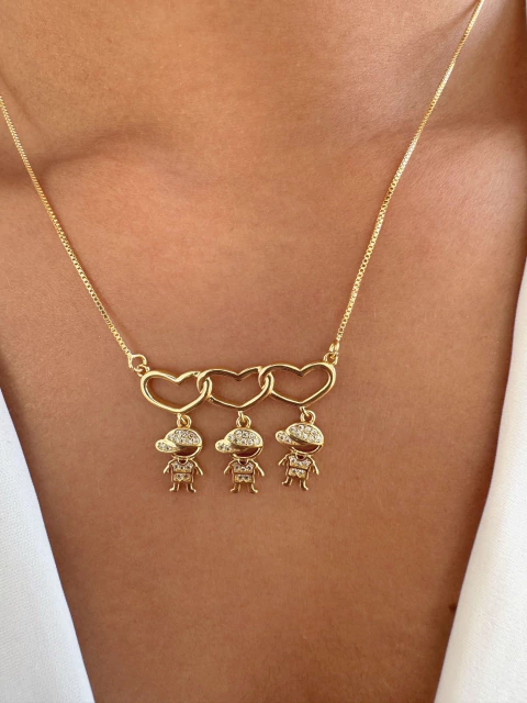 Colar 3 Meninos Pendentes - Banhado a Ouro