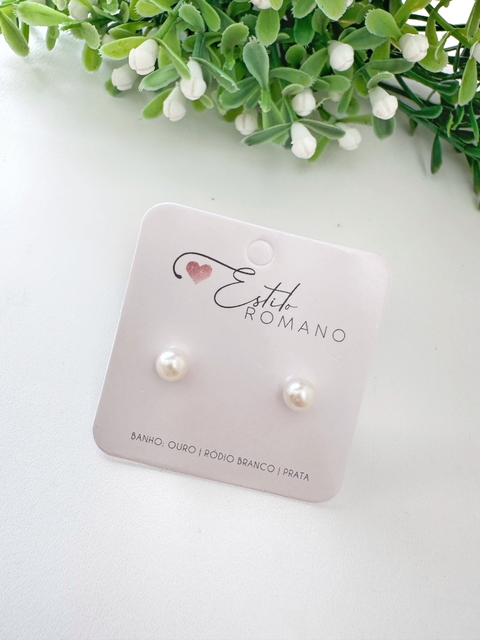 Brinco Pérola 8mm - Banhado a Ródio Branco