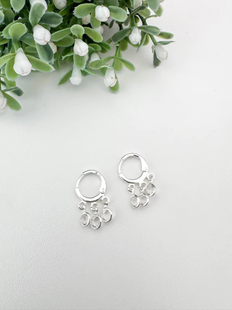 Brinco Argolinha Ponto de Luz Cristal Triplo - Banhado a Prata