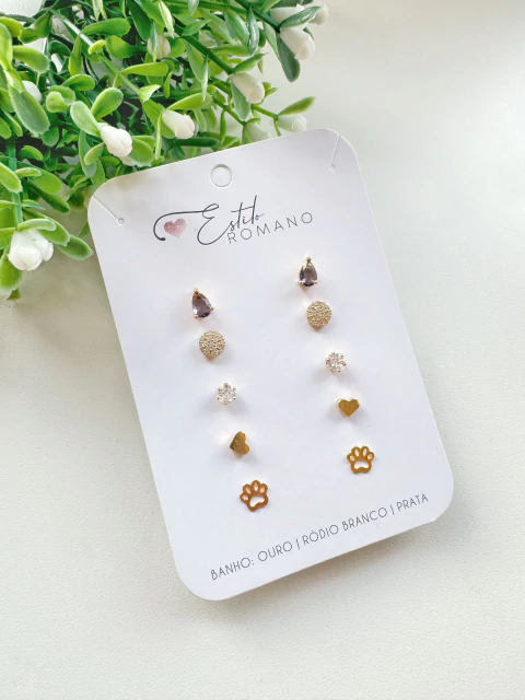 Kit 5 Brincos - Banhado a Ouro