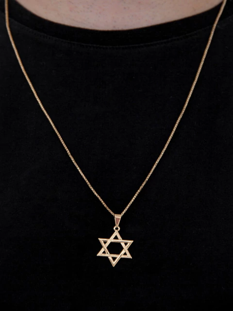 Corrente Veneziana 1mm - 60cm com Pingente Estrela de Davi 2.5x1.9cm - Banhado a Ouro