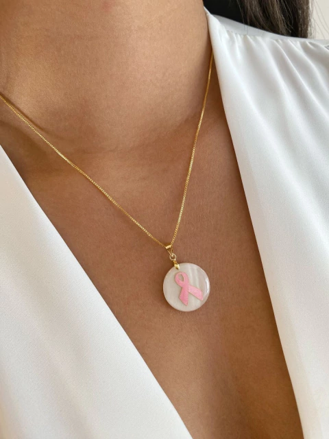 Colar Laço Rosa Símbolo - Banhado a Ouro