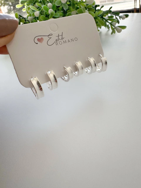 Kit Trio Argolinhas Grossas - Banhado a Prata