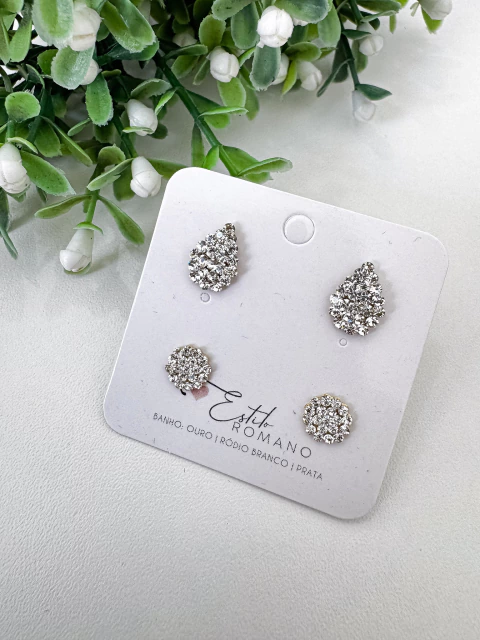 Kit Dupla Brincos Cristais - Banhada a Ouro