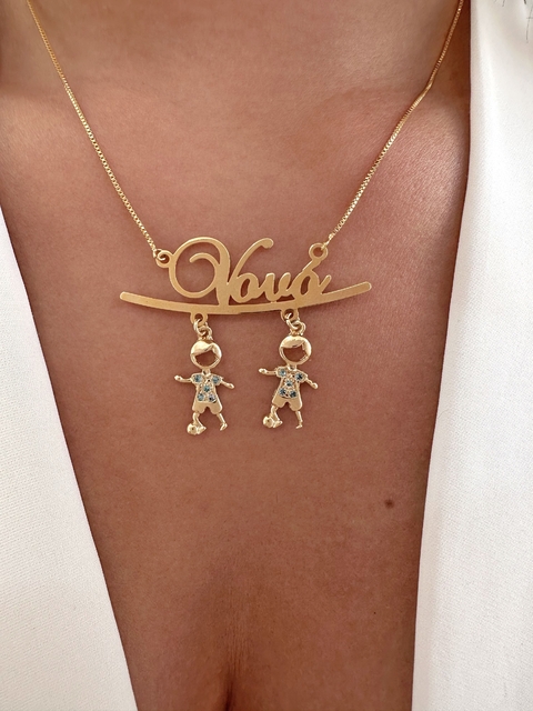 Colar Vovó 2 Meninos Pendentes - Banhado a Ouro