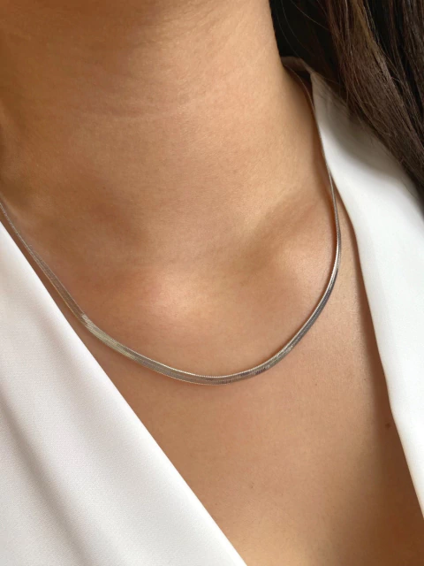 Colar Chapeado 4mm - Banhado a Ródio Branco