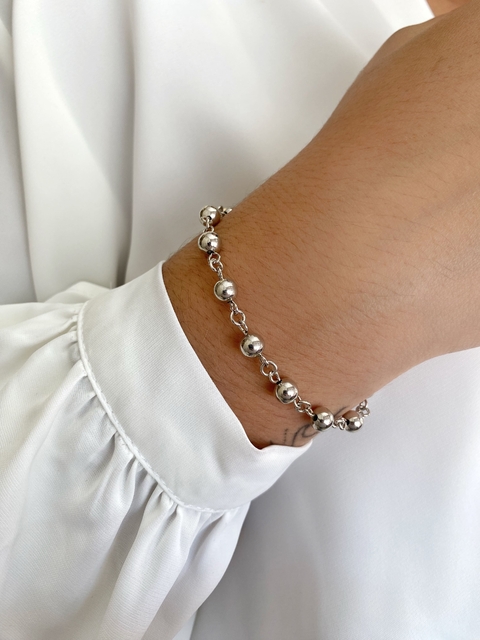 Pulseira de Bolinhas Lisas - Banhado a Ródio Branco