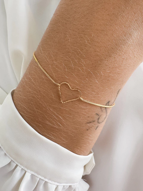 Pulseira Coração Vazado - Banhado a Ouro