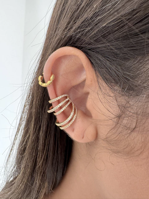 Piercing Fake 5 Linhas Cravejadas - Banhado a Ouro