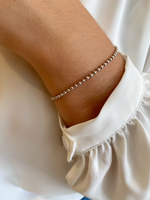 Pulseira de Bolinhas Lisas - Banhado a Ródio Branco