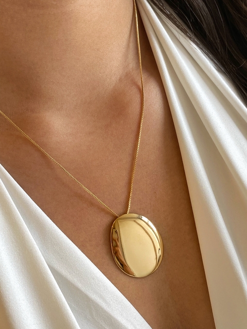 Colar Oval 32mm - Banhado a Ouro