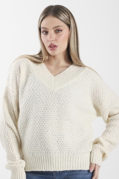 Sweater Tramado Con Lurex Escote V PLOTKA - tienda online