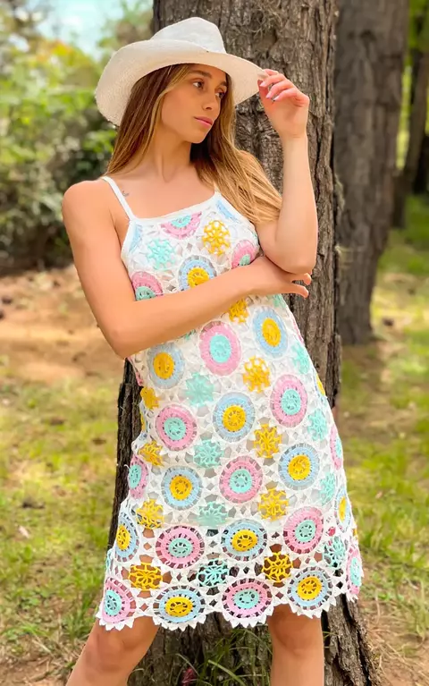 Vestido Crochet Circulos Colores VT 1467