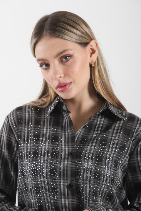 Camisa Cuadros Con Stras VTK70081
