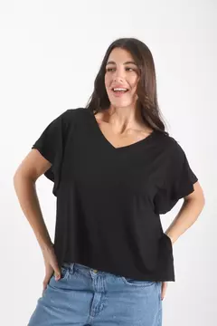 Remera Pauli crepe cuello v manga ancha