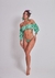 Conjunto Top com Mangas e Calcinha Lacinho - Bardot e Cortininha - Vitoria Regia - Fundo Verde