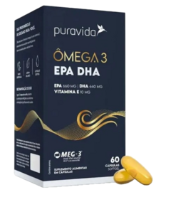 Omega 3 - EPA + DHA + Vitamina E - 60 Capsulas - PuraVida