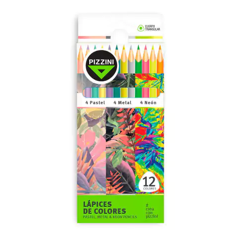 LAPICES DE COLORES PIZZINI LARGOS X 4 PASTEL + 4 METAL + 4 NEON (L1712PMN)