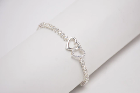 Pulsera Doble Corazon Plata Italiana