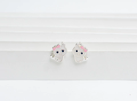 Aritos Pasantes Gatitos Plata 925