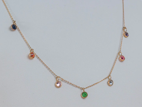 Cadena Espejo Dijes Colores Oro 18kl