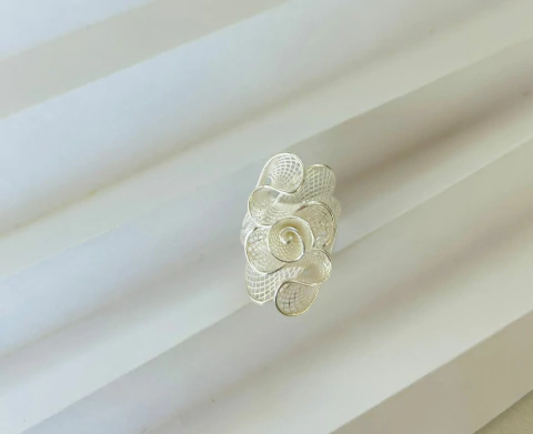Anillo Flor Plata Importada