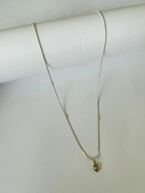 Cadena Almendra Plata y Oro con Dije Corazon