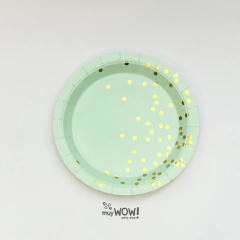 PLATOS AQUA CON LUNARES DORADOS