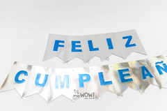 BANDERIN FELIZ CUMPLE PLATA/AZUL en internet