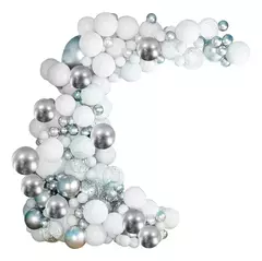 Arco Organico Globos 12" Blanco Y Plateado Cromado