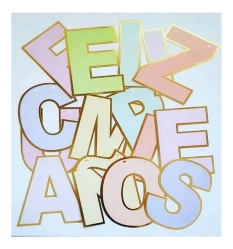 Guirnalda Banderin Feliz Cumpleaños Color Pastel Dorado 3m