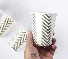 VASO POLIPAPEL PLATEADO RAYAS X 6