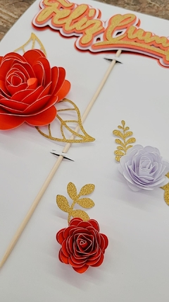 Cake Tooper Flores color Rojo - Muy WOW!
