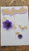 Cake Tooper Dorado y Rosas color Lila