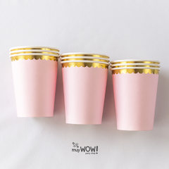 vasos rosa con ondas doradas