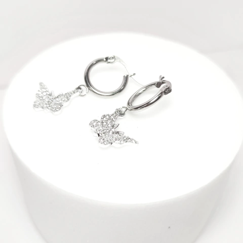 Argollas Mariposa con cubic (Blanco) Acero Quirurgico