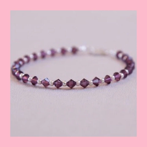 Pulsera de Cristal Color Amatista y Plata