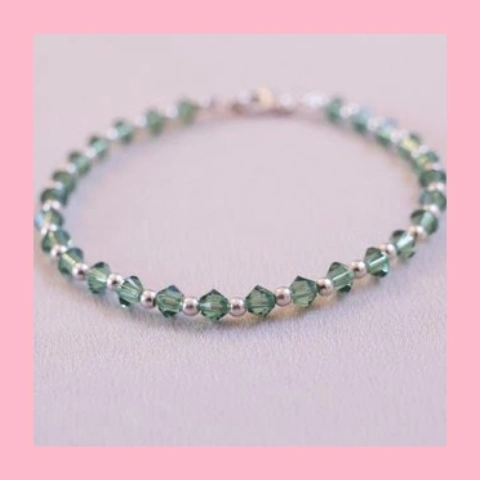 Pulsera de Cristal color Peridot y Plata