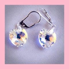 Aros Colgantes de Plata con Corazon de Cristal