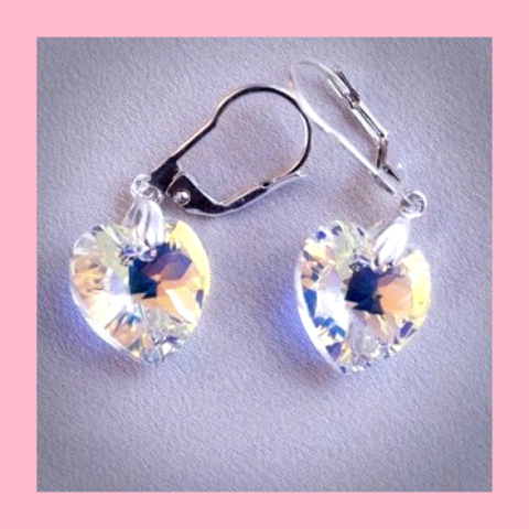 Aros Colgantes de Plata con Corazon de Cristal