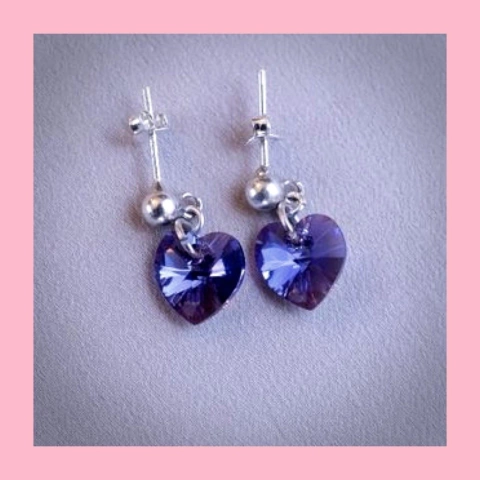 Aros de Plata con Corazón de Cristal de 10 mm