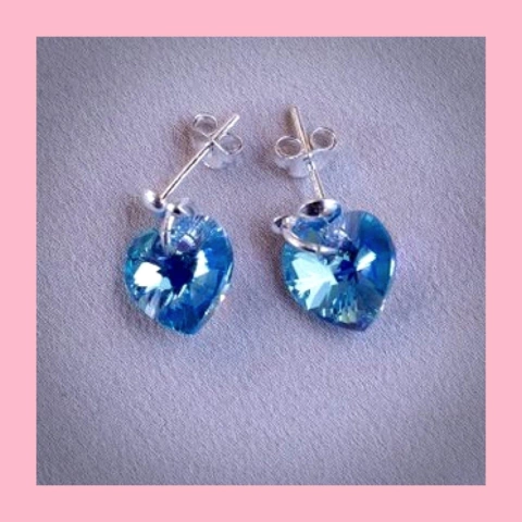 Aros de Plata con Corazón de Cristal de 10 mm