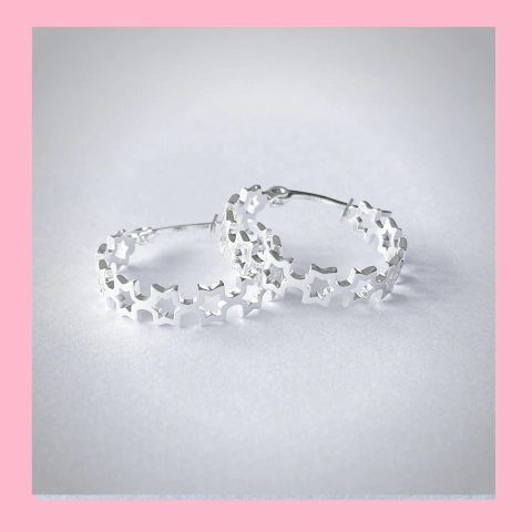 Argollas de Acero Blanco de Estrellas