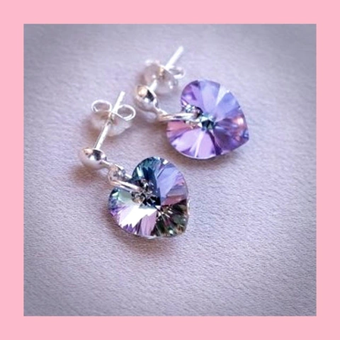 Aros de Plata con Corazón de Cristal de 10 mm