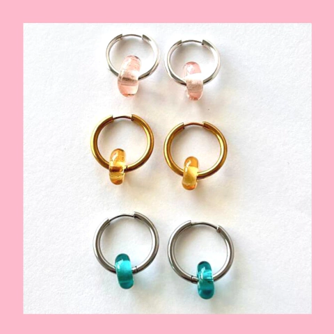 Argollas Cubanas con Donas de Vidrio Artesanal