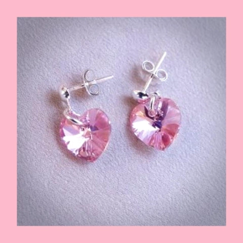 Aros de Plata con Corazón de Cristal de 10 mm