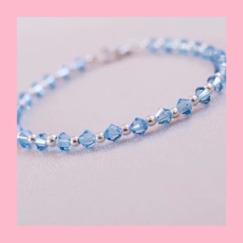 Pulsera de Cristal color Aquamarina y Plata