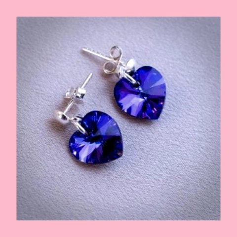 Aros de Plata con Corazón de Cristal de 10 mm