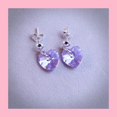 Aros de Plata con Corazón de Cristal de 10 mm